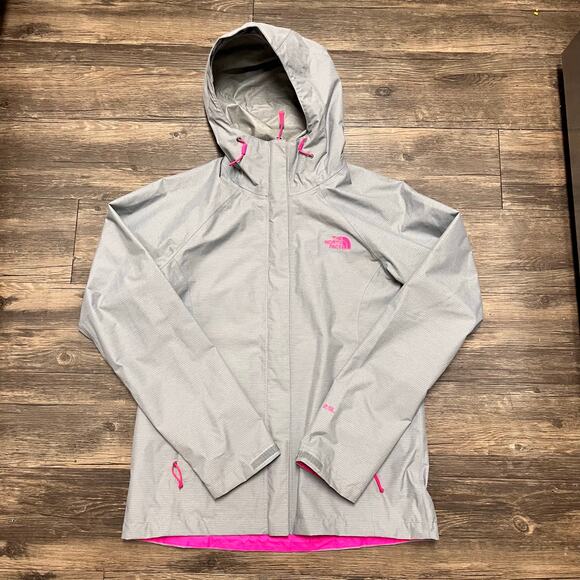 The North Face HyVent 2.5L Hooded Rain Windbreaker Jacket Gray Pink Women’s S - Picture 2 of 12